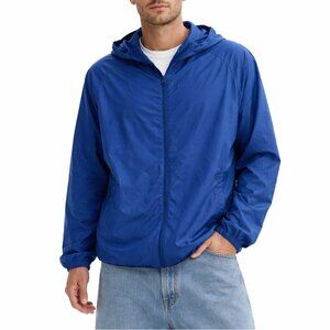 Clique  Windbreaker Jacket L Blue Hooded Lightweight Outdoor Relaxed Gorpcore